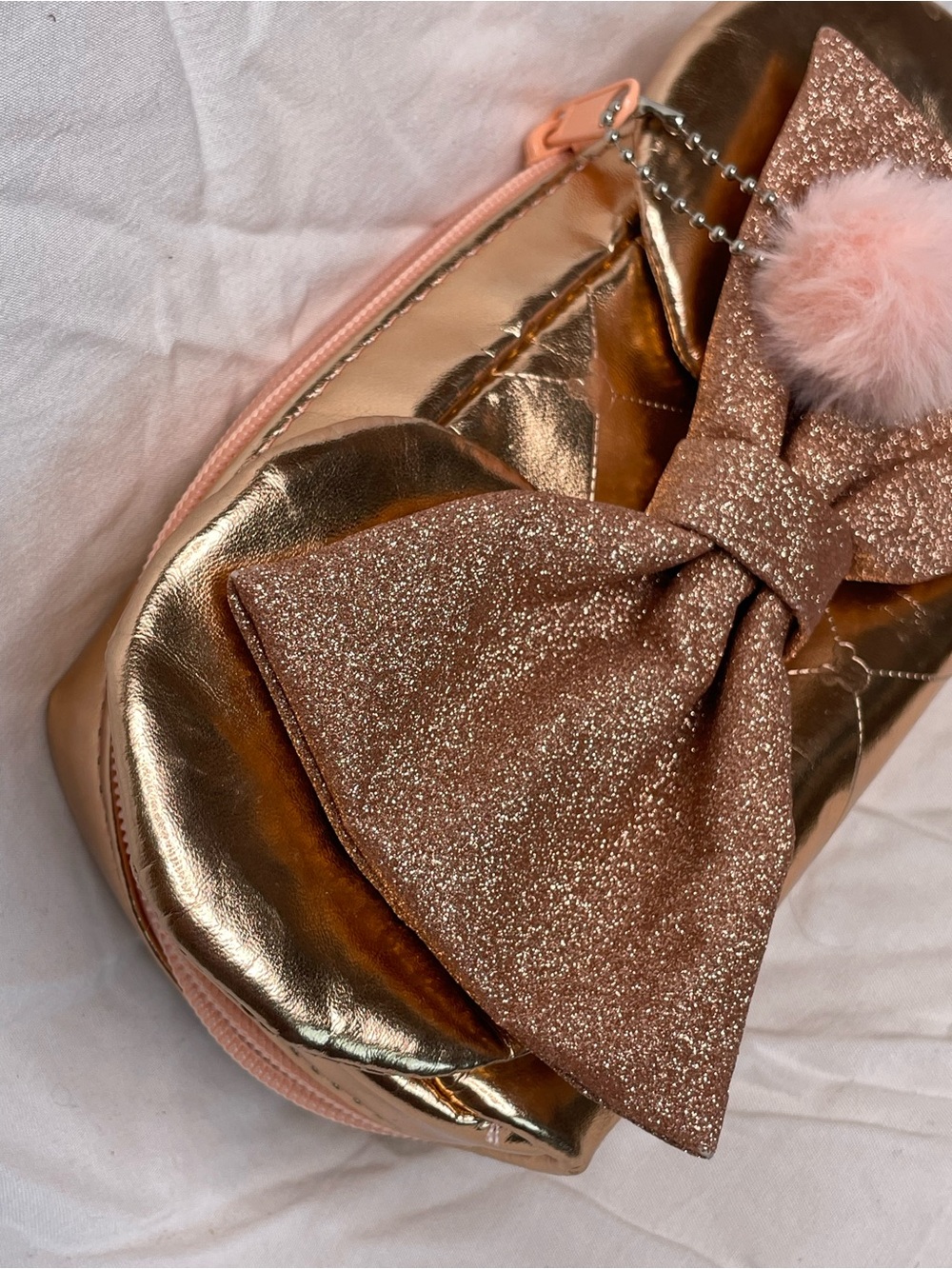 Disney Metallic Rose Gold Phone Case with Glitter Bow and Pink Pom